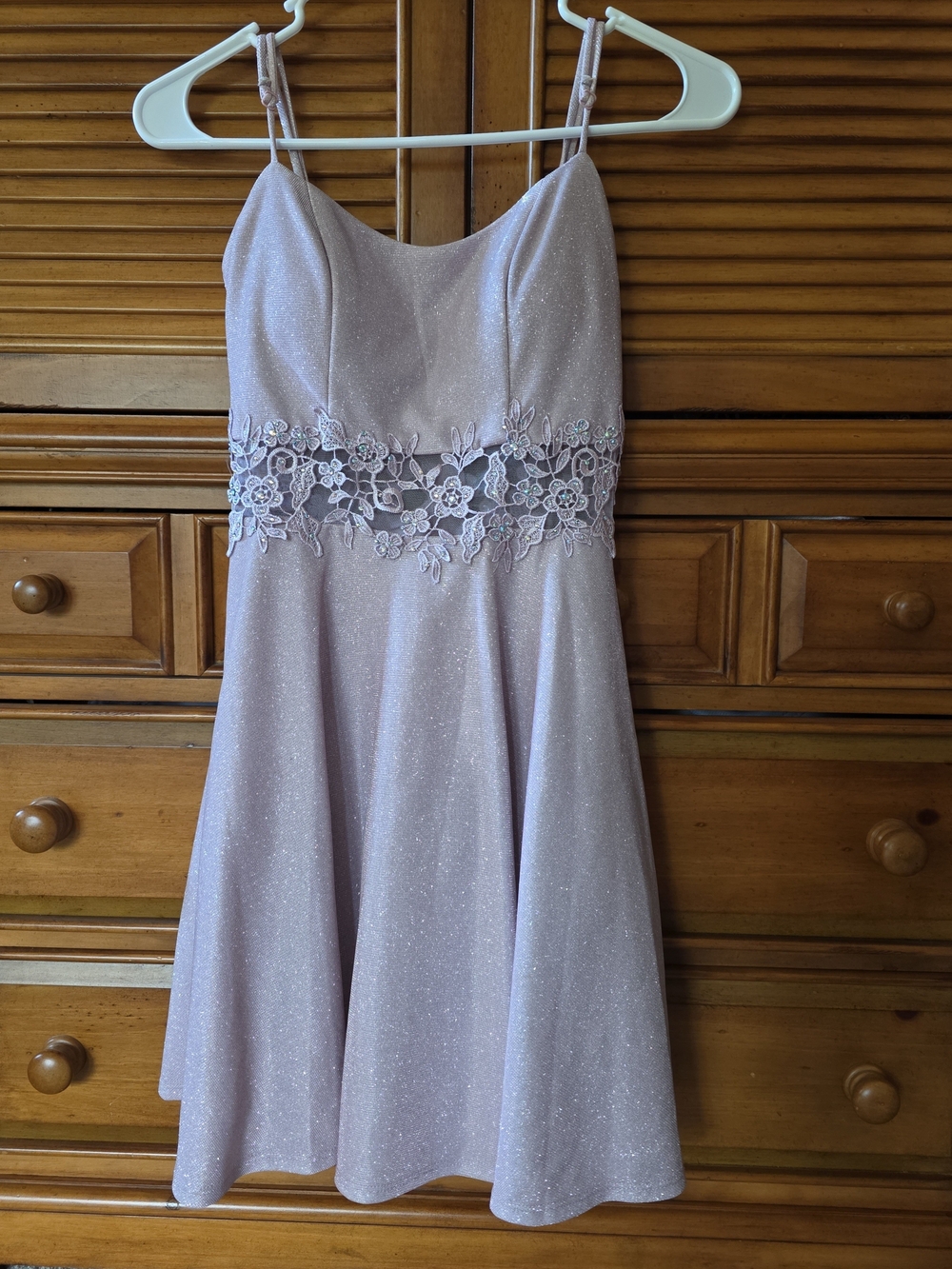 Sparkle Lace Waist A-Line Mini Dress - Light Lilac